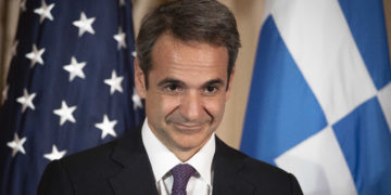 Greek Prime Minister Kyriakos Mitsotakis appears at a reception, at the State Department in Washington, Wednesday, Jan. 8, 2020. (AP Photo/Cliff Owen)