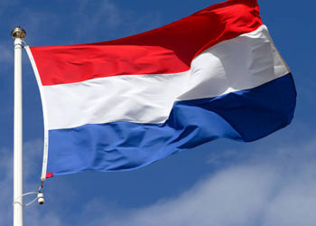 Flag of Luxembourg waving in the wind.
