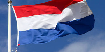 Flag of Luxembourg waving in the wind.