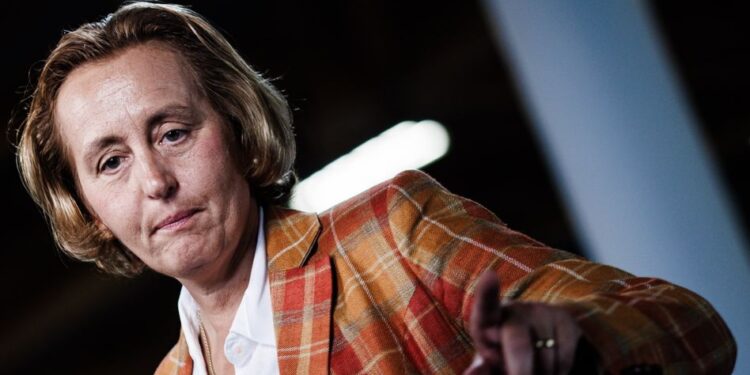 epa10774060 Alternative for Germany party (AfD) faction deputy chairwoman in the German parliament Bundestag Beatrix von Storch gestures during an interview with a TV station during the AfD party convention in Magdeburg, Germany, 28 July 2023. The Alternative for Germany (AfD) holds their 14th federal party congress in Magdeburg on 28 July 2023, followed by a five day European Elections assembly.  EPA/CLEMENS BILAN