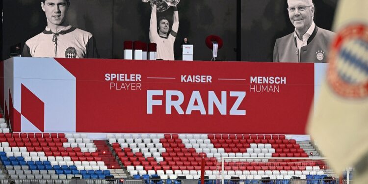 Honorary president of FC Bayern Munich Uli Hoeness delivers a speech during a farewell ceremony in tribute to late German football legend Franz Beckenbauer, organized by his historic club Bayern Munich at the Allianz Arena stadium in Munich, southern Germany, on January 19, 2024. Beckenbauer, world champion as a player in 1974 and as coach in 1990, died on January 7, 2024 in the Austrian city of Salzburg at the age of 78 and was buried in Munich five days later at a service attended by close friends and family. (Photo by LUKAS BARTH / AFP)