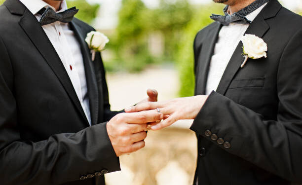 Gay Couple Exchanging Rings at Wedding